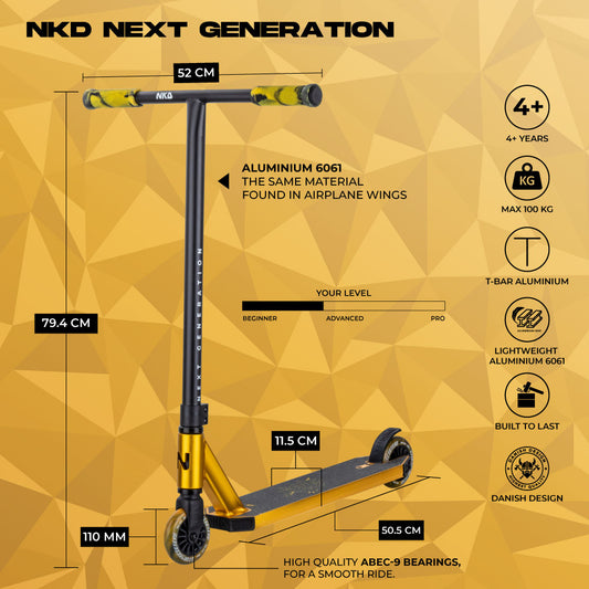 NKD Next Generation 2025 V2 Stuntstep 82cm / 79.5 cm Goud Zwart